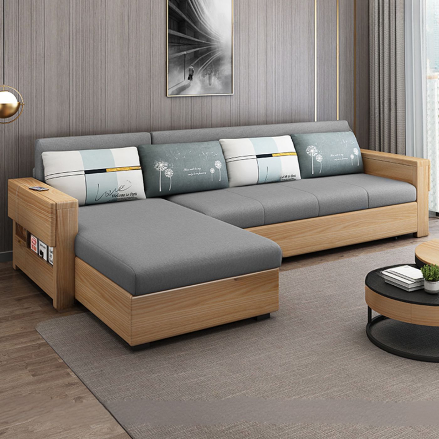 Sofa giường góc L bằng gỗ