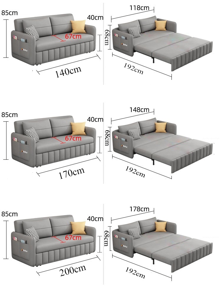 Kích Thước ghế sofa gấp thành giường ERICA ED3