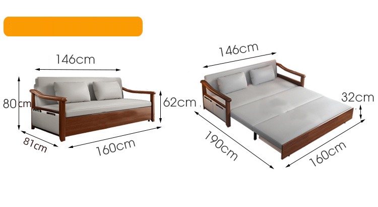 Kích thước ghế sofa kết hợp giường ngủ Erica EC2