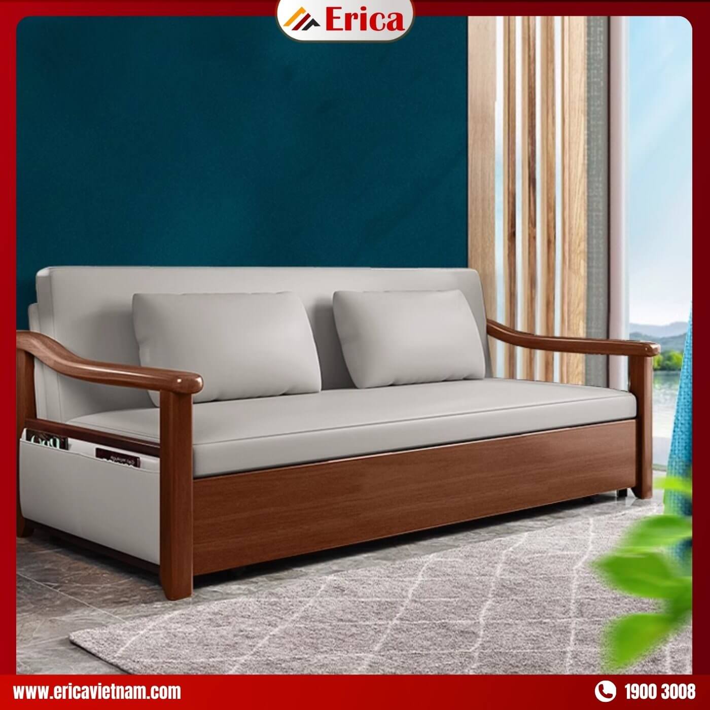 Ghế sofa giường gỗ bằng gỗ tự nhiên ERICA – EC2