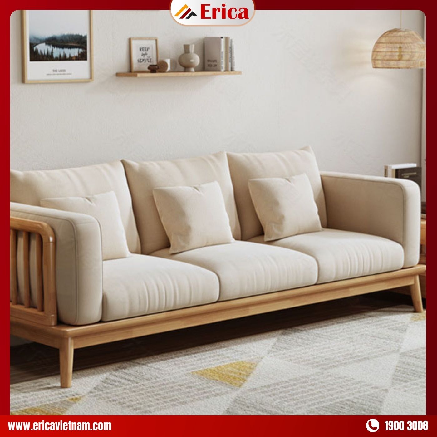 ERICA - EB161 sofa gỗ cho phòng khách nhỏ kiểu Bắc Âu sang trọng và tinh tế