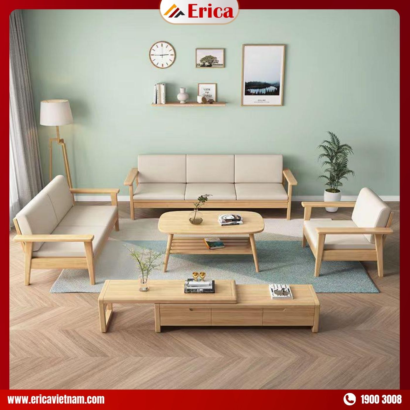 Sofa ERICA – EB847 có màu sắc trắng kem dễ phối hợp với các nội thất khác