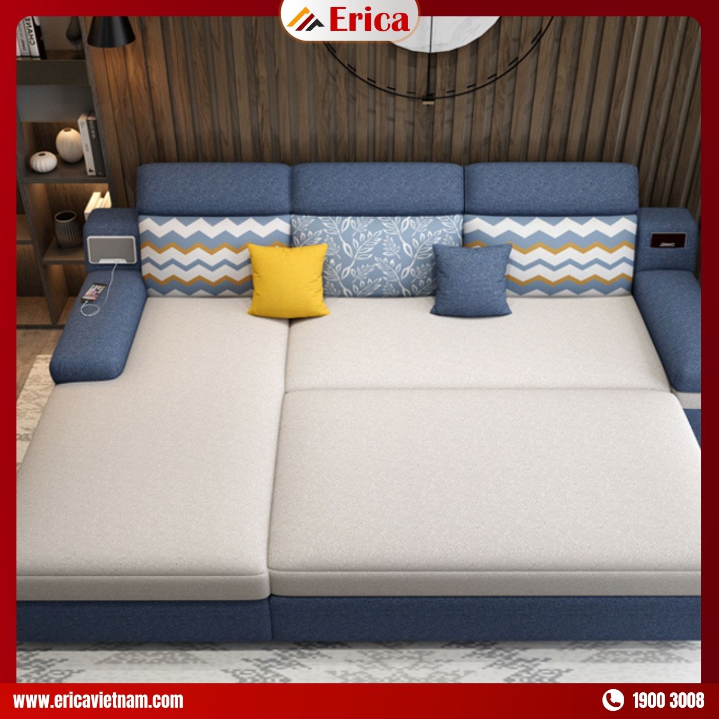 Sofa  ERICA – NS149 sở hữu 1 lớp nệm dày êm ái dù nằm hay ngồi