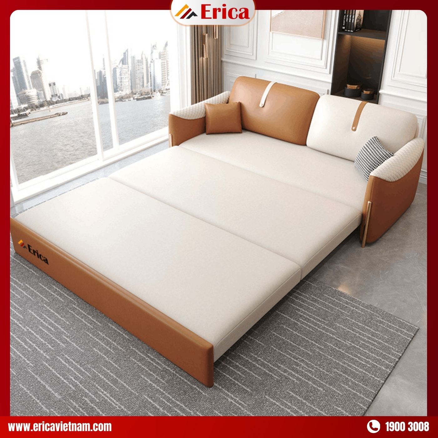 Sô pha kết hợp giường ngủ ERICA – ED5 bằng da công nghiệp chất lượng tốt