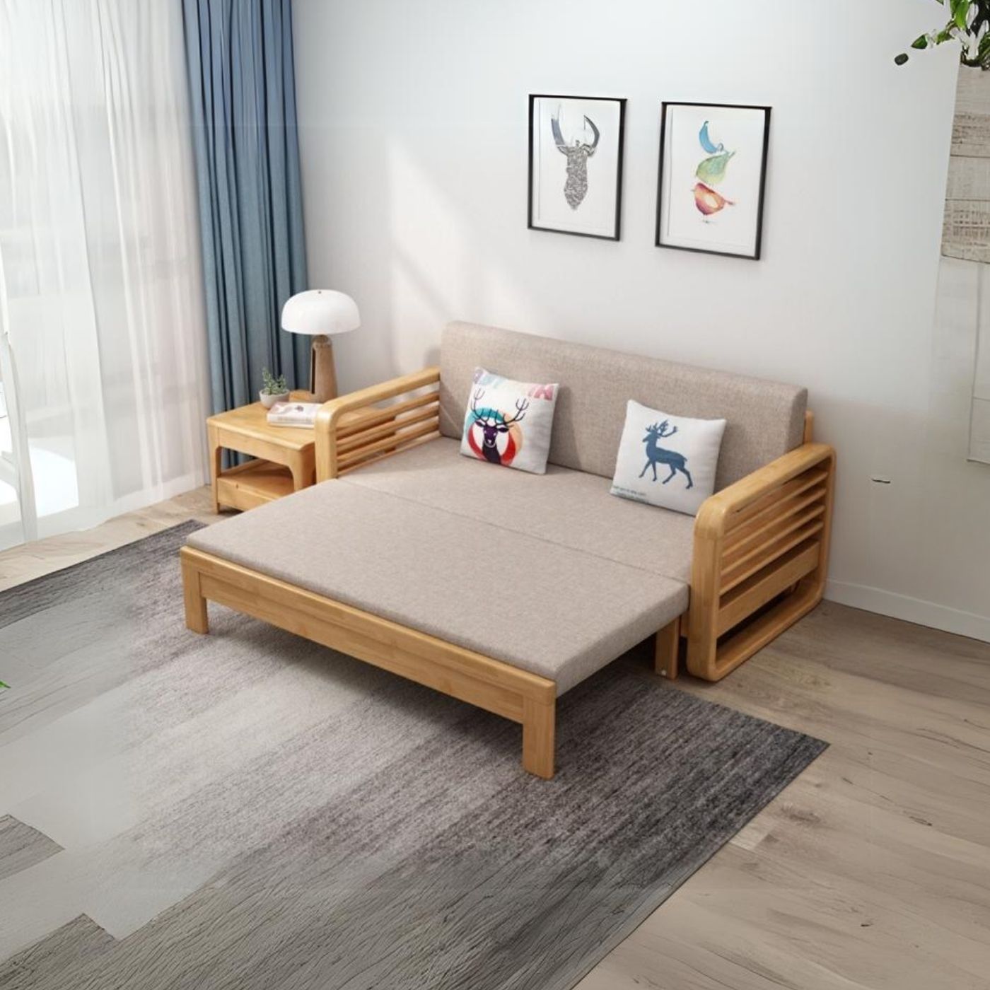 Giường ngủ kết hợp ghế sofa khung gỗ chắc chắn