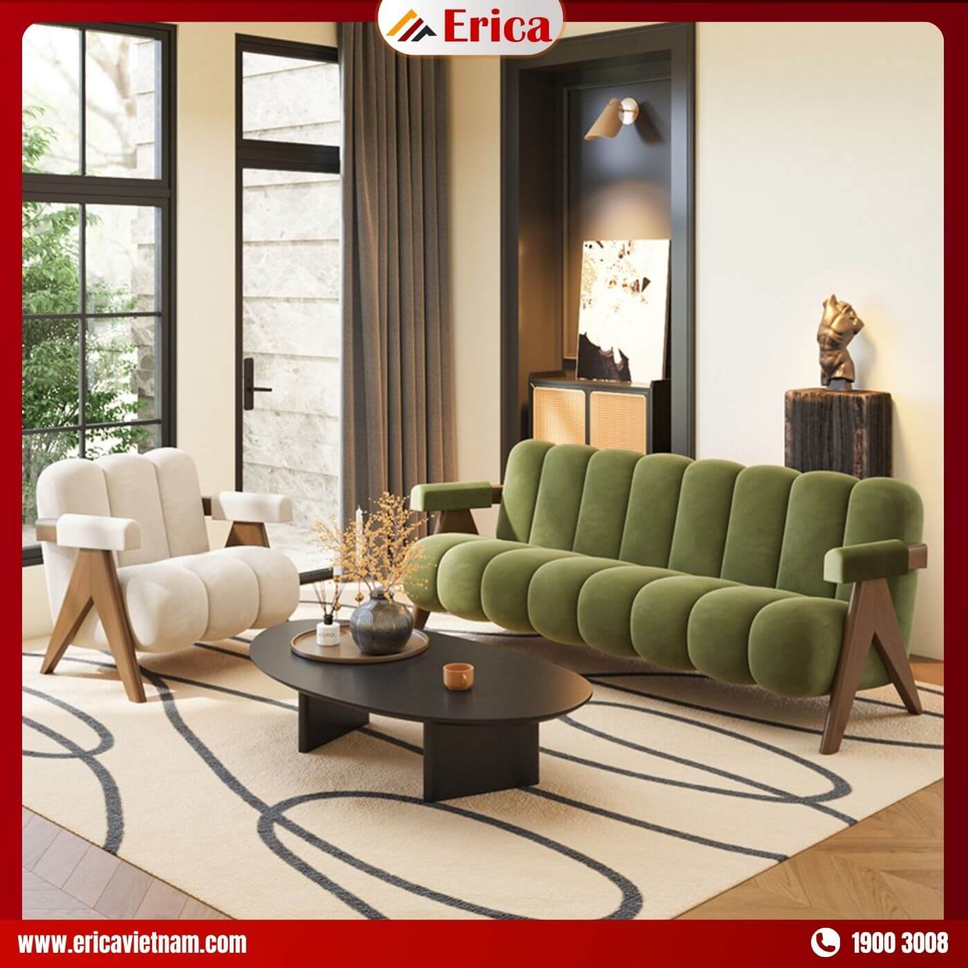 Ghế sofa ERICA SB323 cà phê băng dài có đệm mút dày