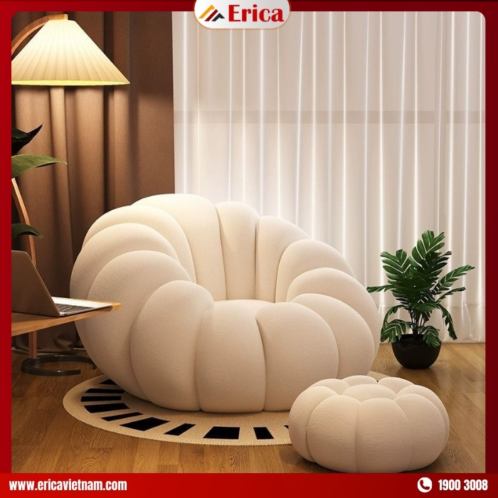 Ghế sofa màu trắng dáng bí ngô Erica SD22