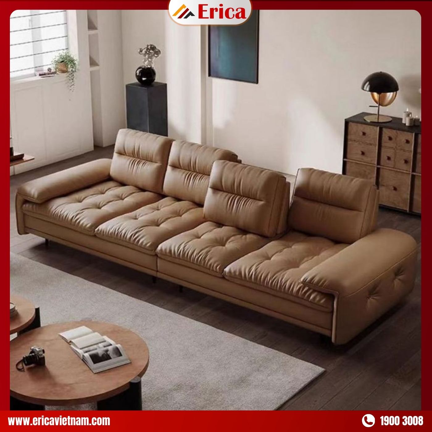 Lựa màu ghế sofa màu da bò ERICA SD007 phong cách Ý