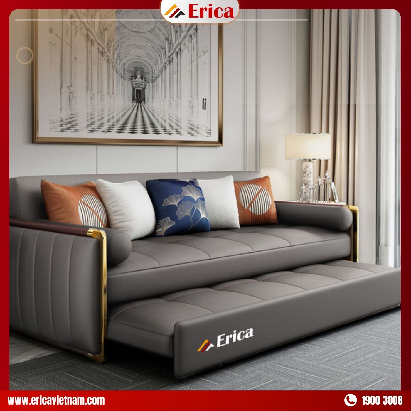 Sofa kiêm giường ngủ bằng da cao cấp Erica LX8