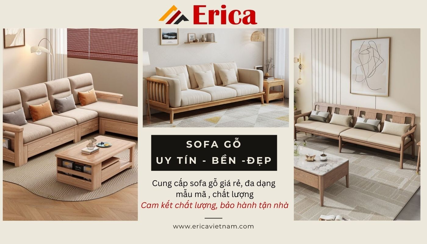 Mua sofa gỗ phòng khách nhỏ đẹp, giá rẻ tại Erica