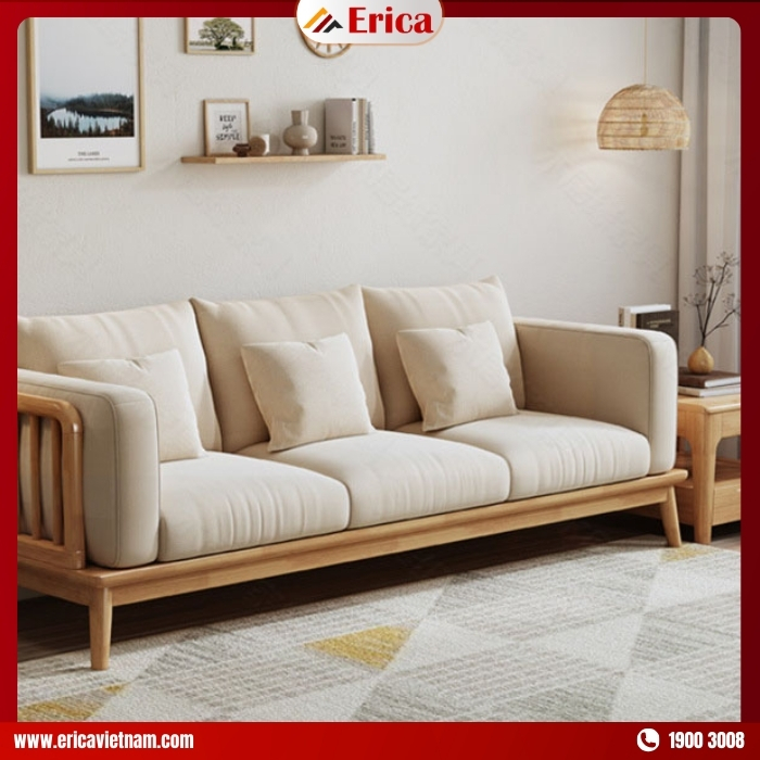 Bộ bàn ghế sofa màu trắng Erica EB161 khung gỗ