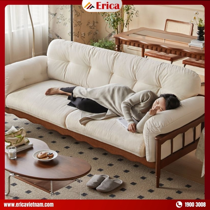 Ghế sofa gỗ nhỏ màu trắng kiểu Pháp Erica EB123