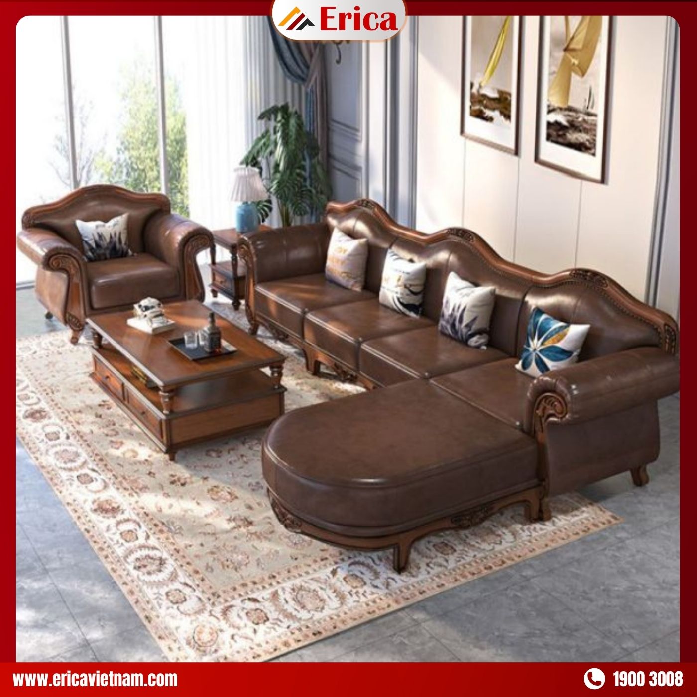 ERICA SD908 - Sofa phòng khách đơn giản bằng da phong cách tân cổ điển Salon da phòng khách tân cổ điển