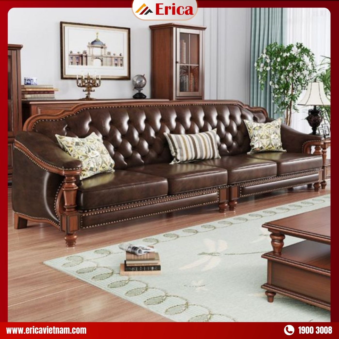 ERICA SD338 - Sofa da phong cách retro kiểu mỹ SOFA DA PHONG CÁCH RETRO KIỂU MỸ ERICA – SD338
