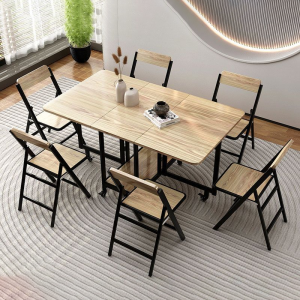 Bàn ăn thông minh gấp gọn màu vàng vân gỗ