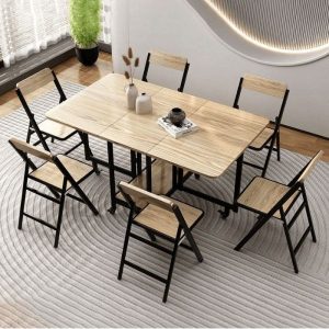 Bàn ăn thông minh gấp gọn màu vàng vân gỗ