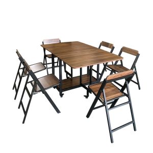 Bộ bàn ăn xếp gọn màu nâu vân gỗ