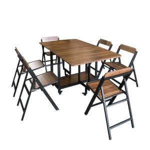 Bộ bàn ăn xếp gọn màu nâu vân gỗ