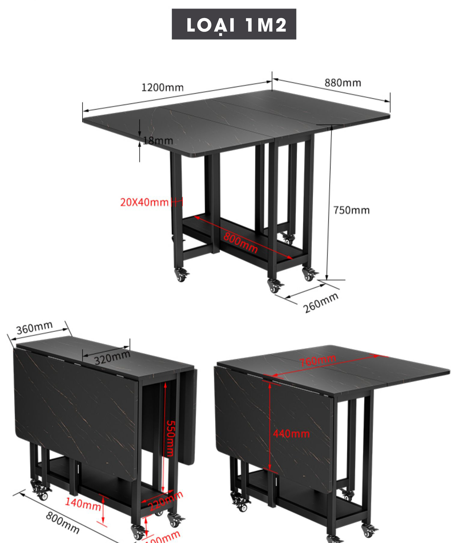 Kích Thước Bàn Xếp Gọn