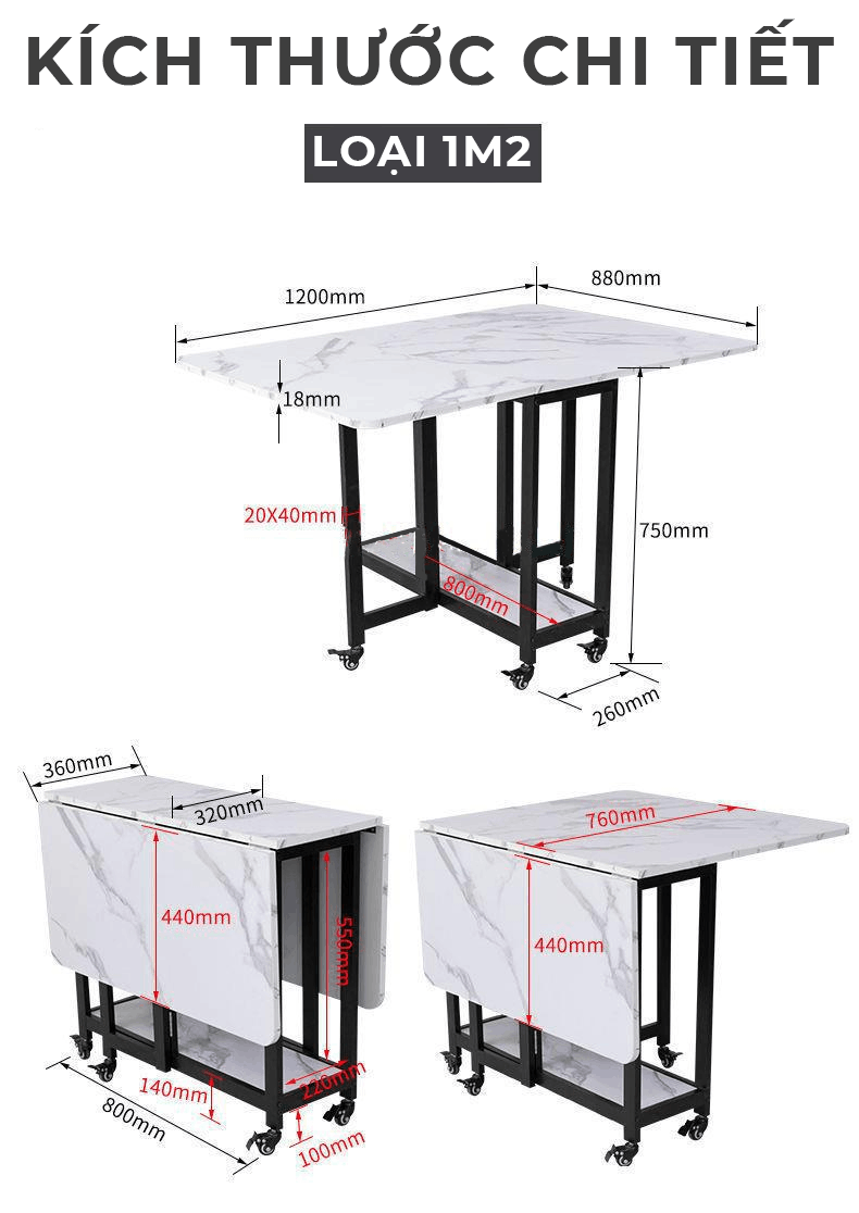 Kích thước bộ bàn ăn xếp gọn