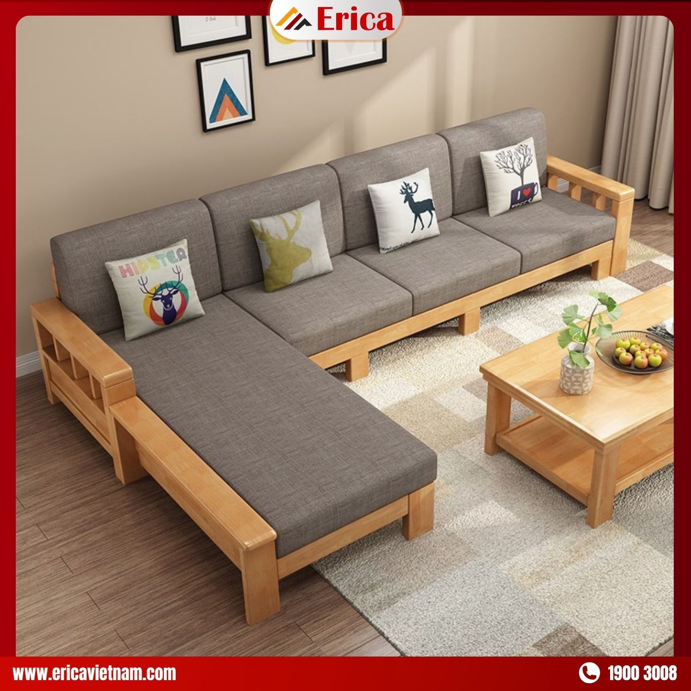 Sofa thiết kế tay vuông chất liệu gỗ
