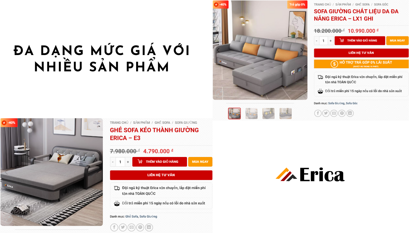 Đa dạng mưc giá với nhiều sản phẩm