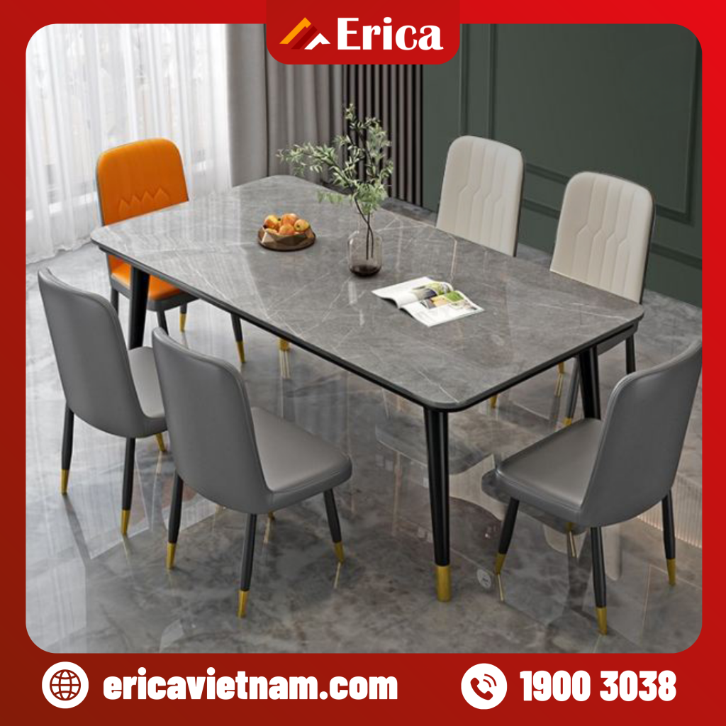 bộ bàn ăn 6 ghế mặt đá