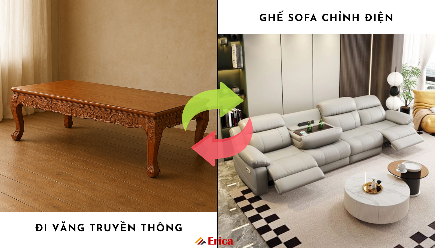 Đi văng truyền thống so với ghế sofa chỉnh điện