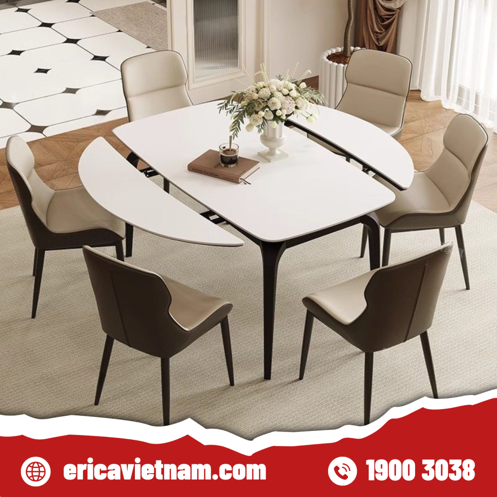 bàn tròn xếp gọn mặt đá 