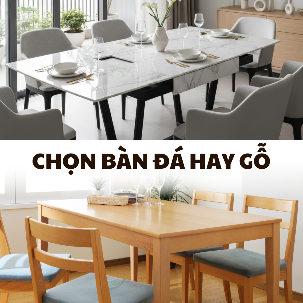 chọn bàn đá hay bàn gỗ