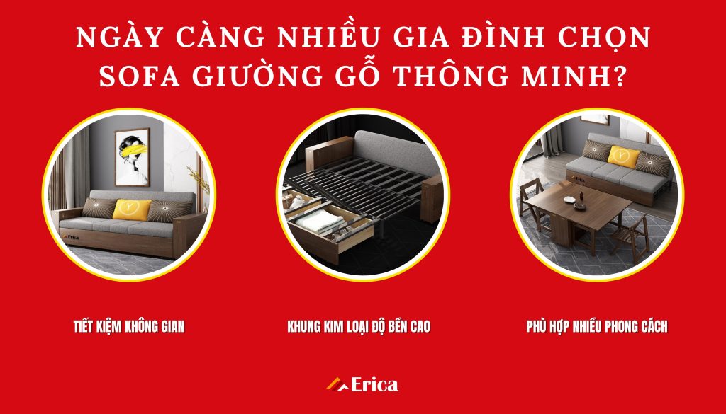 Mẫu sofa giường gỗ đang được nhiều gia đình lựa chọn