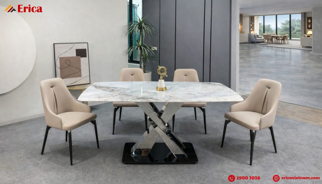 Bộ bàn ăn có thể kết hợp với không gian nào?