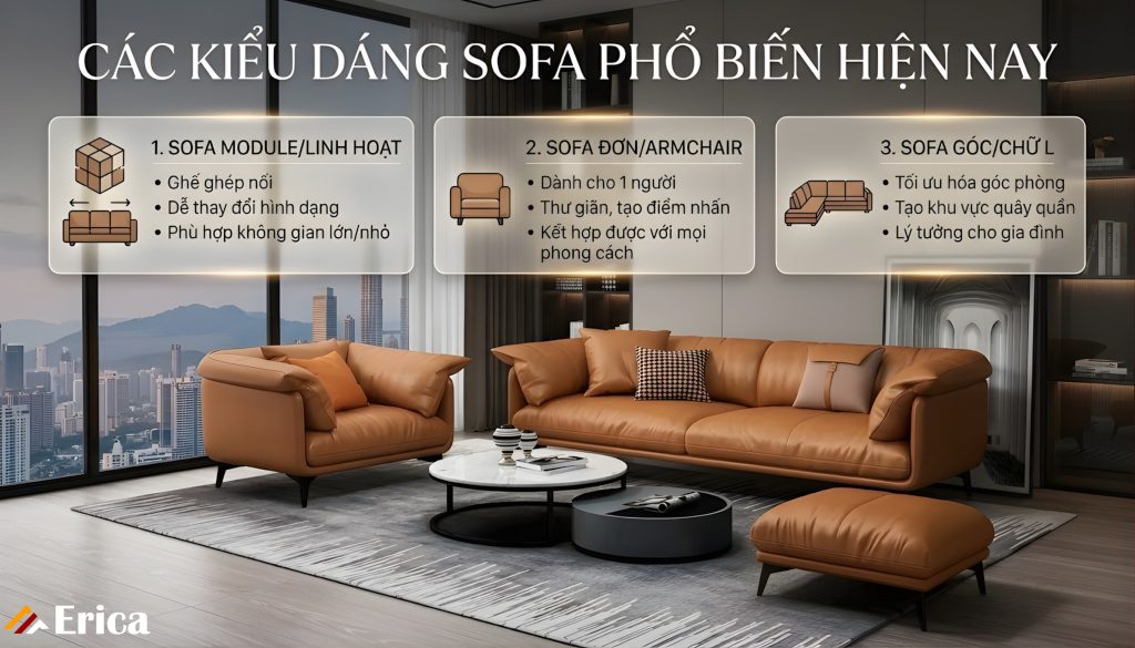 Các kiểu dáng sofa phổ biến hiện nay