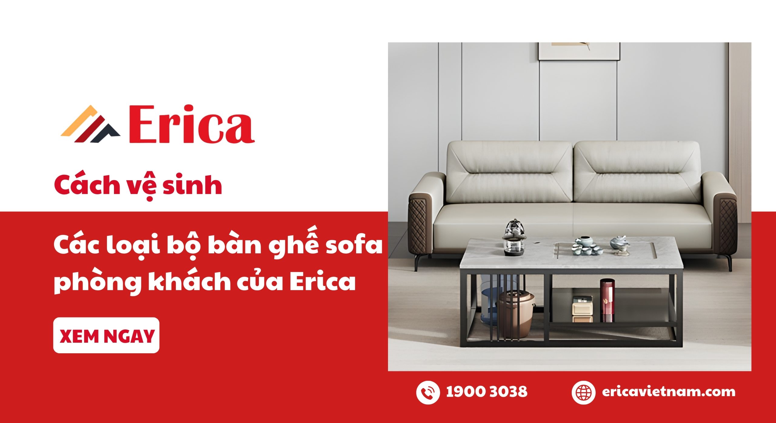 Cách vệ sinh các loại bộ bàn ghế sofa phòng khách của Erica