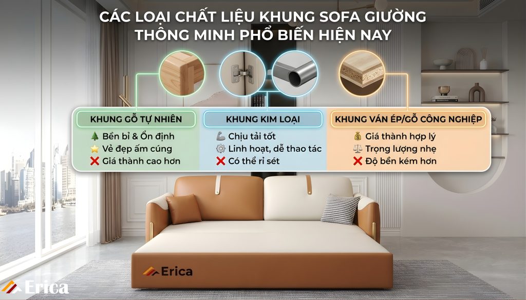 Chất liệu khung sofa giường phổ biến