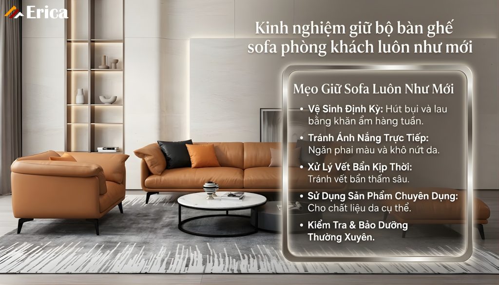 Kinh nghiệm giữ ghế sofa phòng khách luôn mới