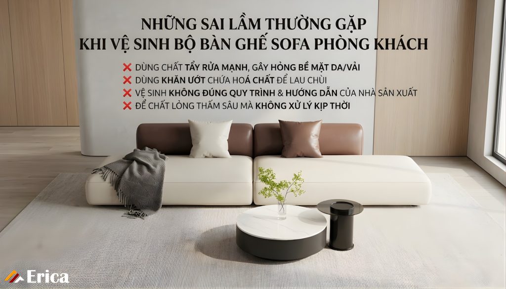 Những sai lầm thường gặp khi vệ sinh bộ bàn ghế sofa phòng khách
