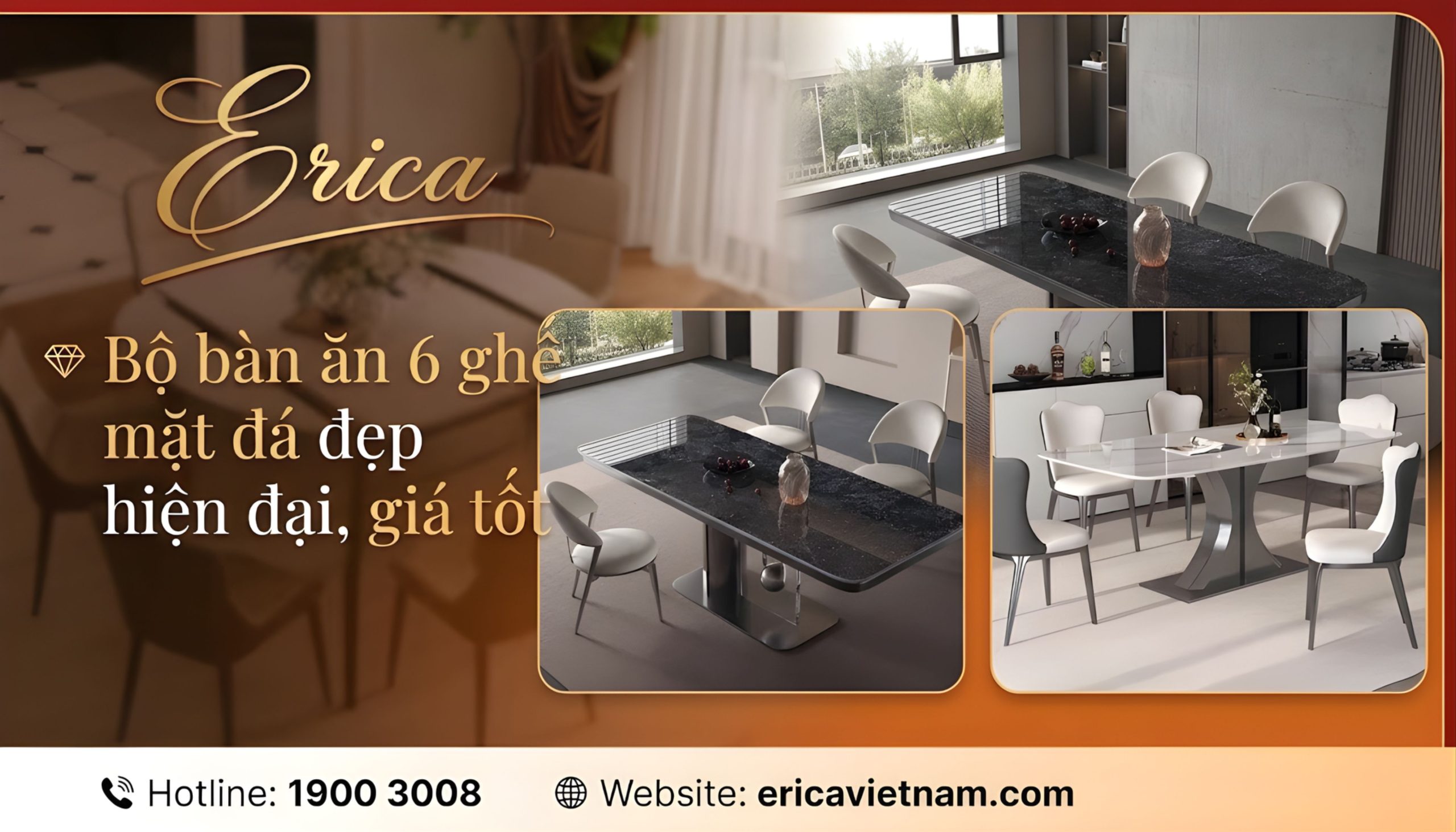 bộ bàn ăn 6 ghế mặt đá