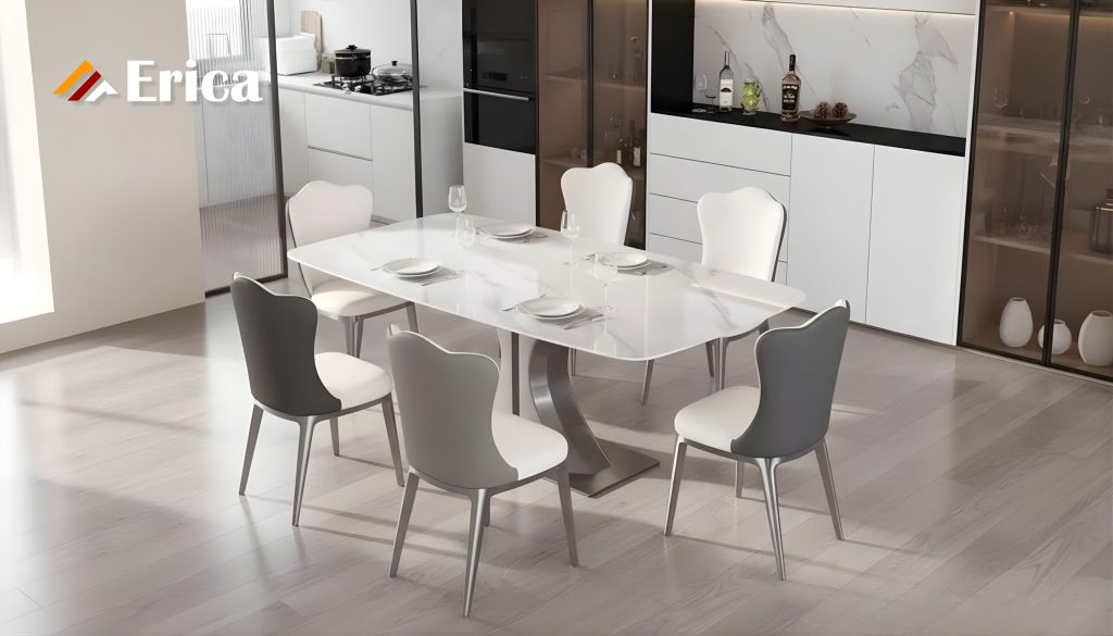 bàn ăn chữ nhật mặt đá