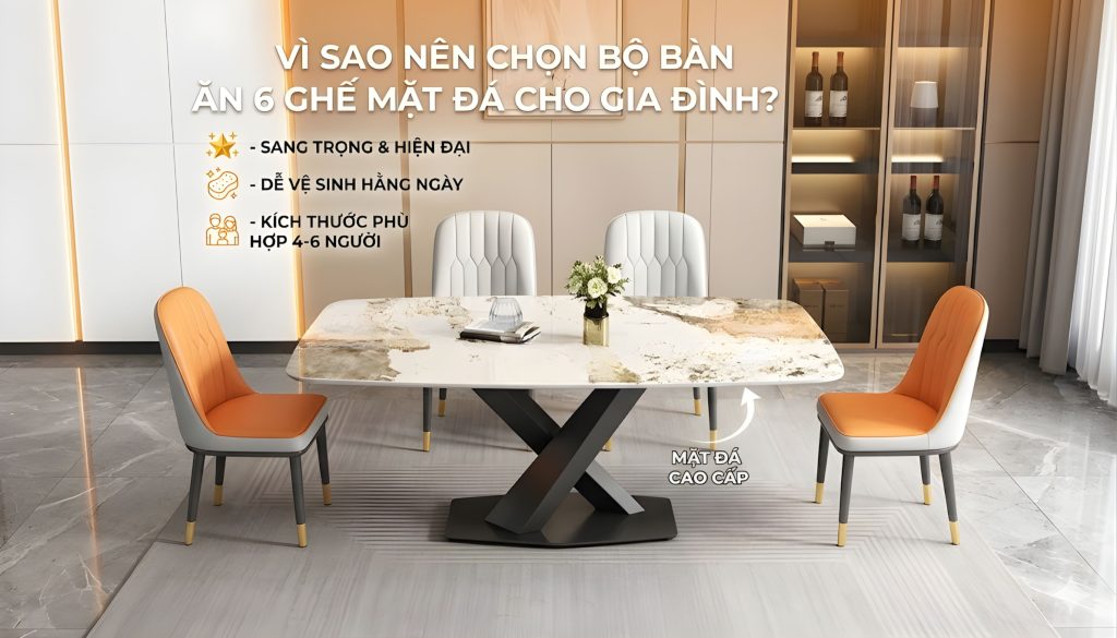 bàn ăn mặt đá hiện đại