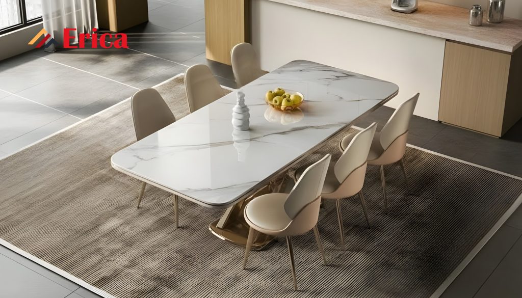 bàn ăn mặt đá chữ nhật