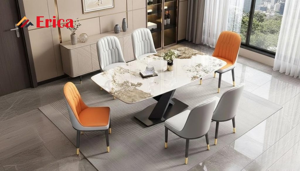 bàn ăn mặt đá vân