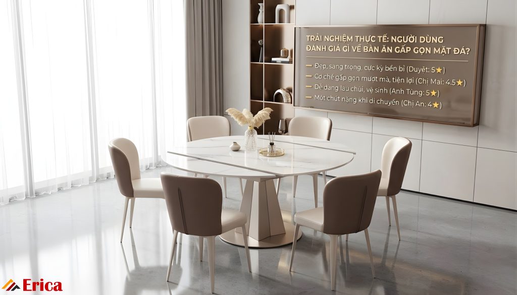 Các đánh giá trải nghiệm thực tế của người dùng về bàn ăn gấp gọn