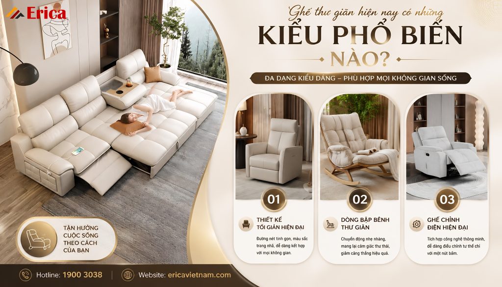 Các kiểu dáng phổ biến của ghế thư giãn hiện nay