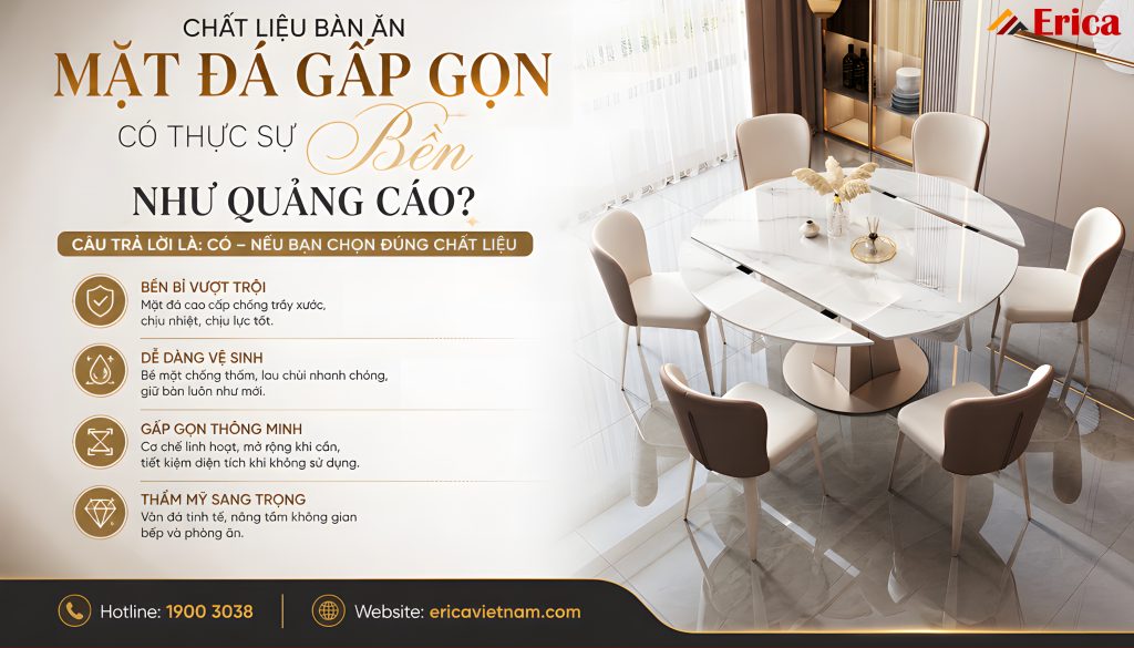 Chất liệu bàn ăn mặt đá gấp gọn có bền như quảng cóa không?