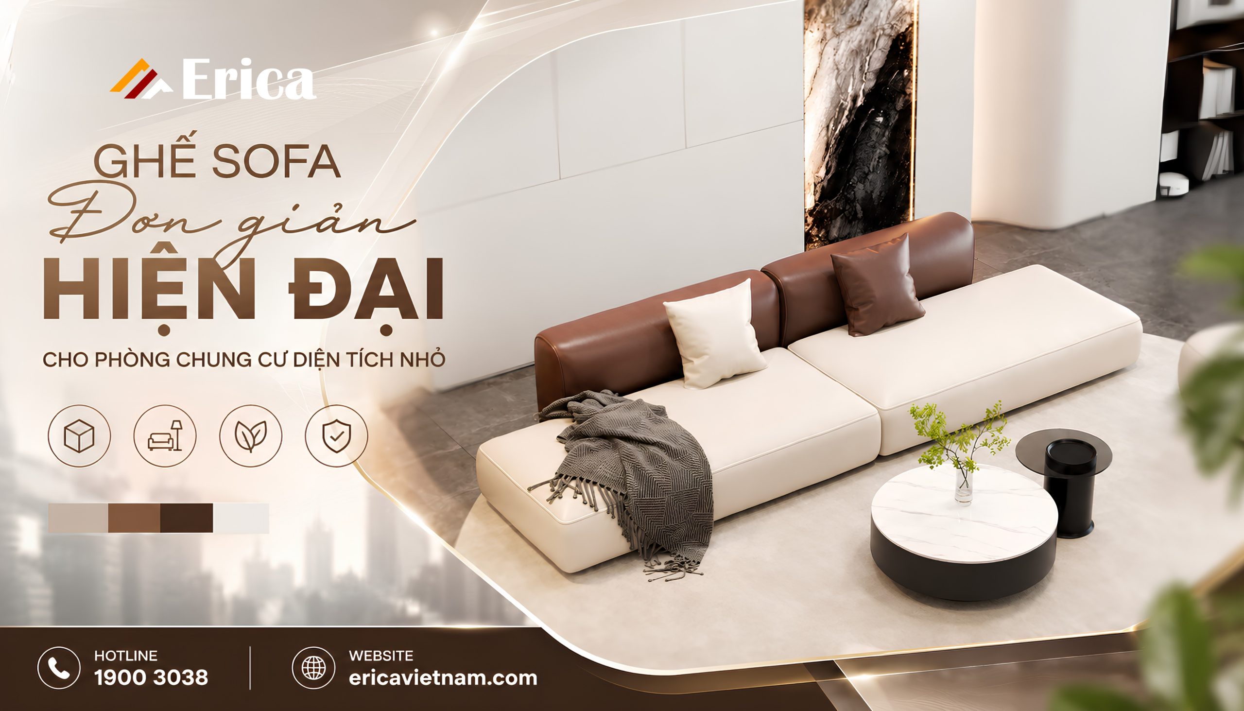 Ghế sofa đơn giản hiện đại cho phòng khách chung cư diện tích nhỏ