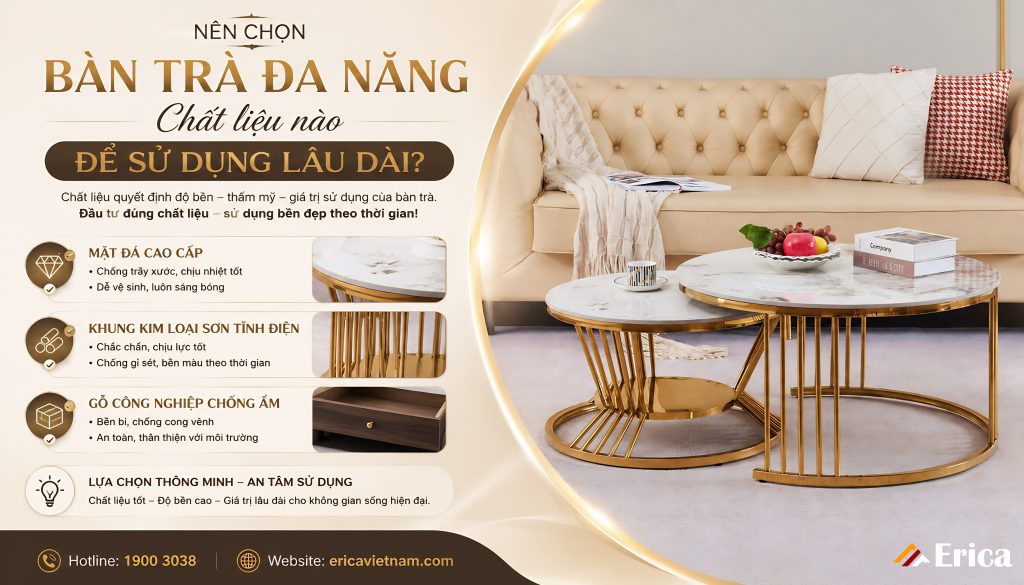Nên chọn bàn trà đa năng chất liệu nào để sử dụng lâu dài