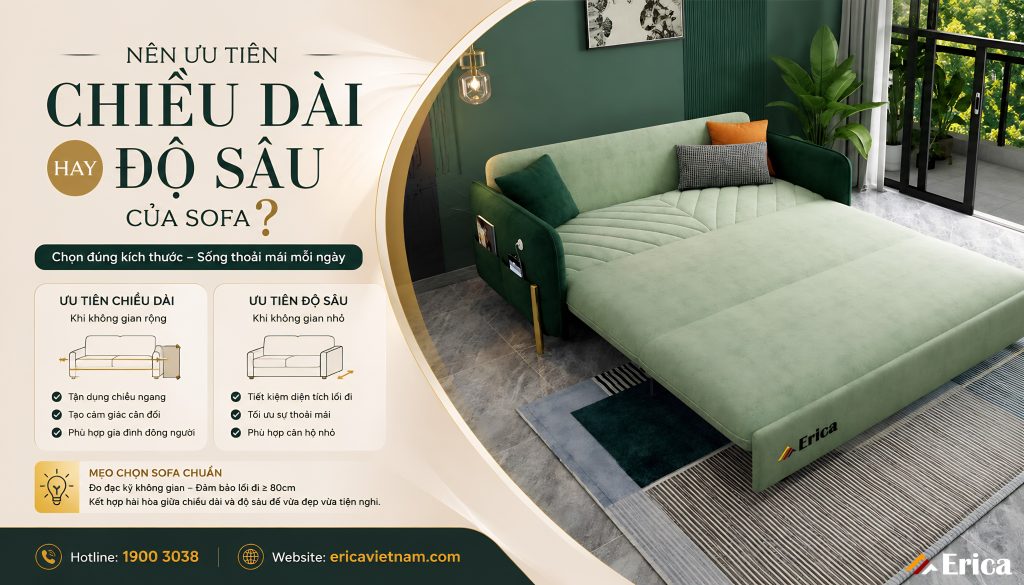Nên ưu tiên chiều dài hay độ sâu của sofa