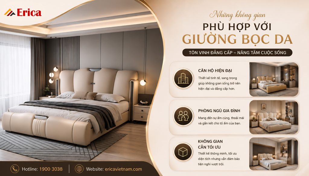 Những không gian phù hợp với giường bọc da