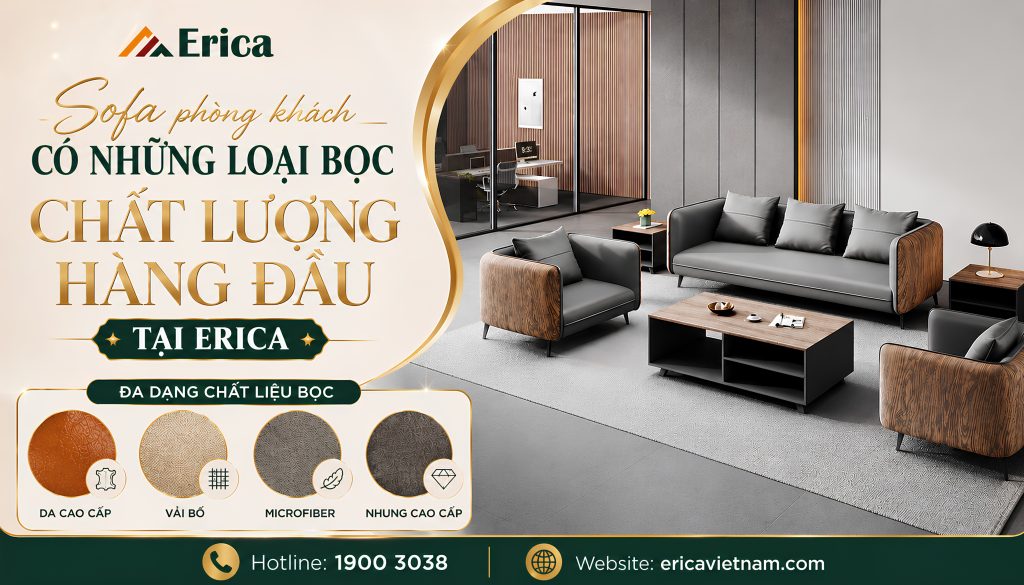Sofa phòng khách có những loại bọc chất lượng hàng đầu tại Erica